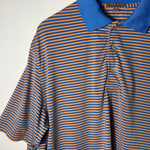 Mens Peter Millar Summer Comfort Short Sleeve Polo Shirt Striped Blue Size M EUC - Picture 3 of 3